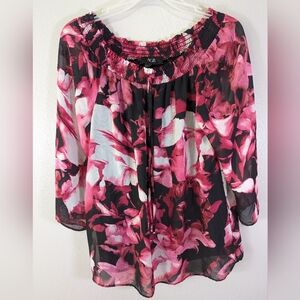 AGB women's pink and black floral top L